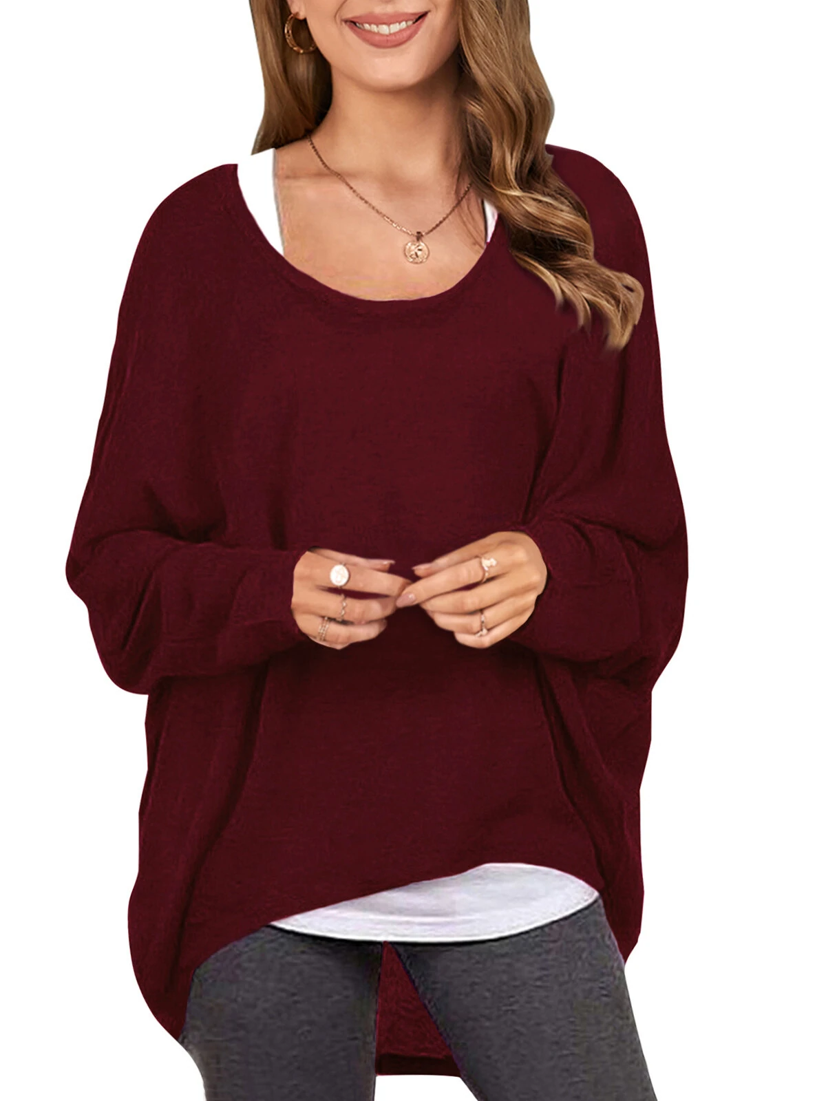 ZANZEA Plus Size Womens T-shirt Long Bat Sleeve Round Neck Loose Solid Color Pullover Plus Size Casual Shirt T-shirt (image for) ZANZEA Plus Size Womens T-shirt Long Bat Sleeve Round Neck Loose Solid Color Pullover Plus Size Casual Shirt T-shirt